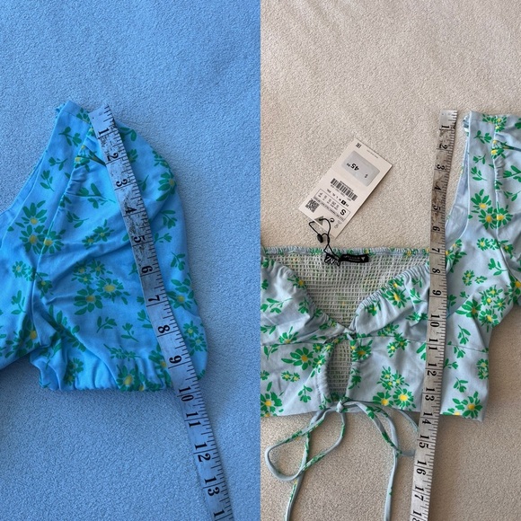 NWT Zara Floral Linen Blend Puff Sleeve Crop Top S - Picture 10 of 14